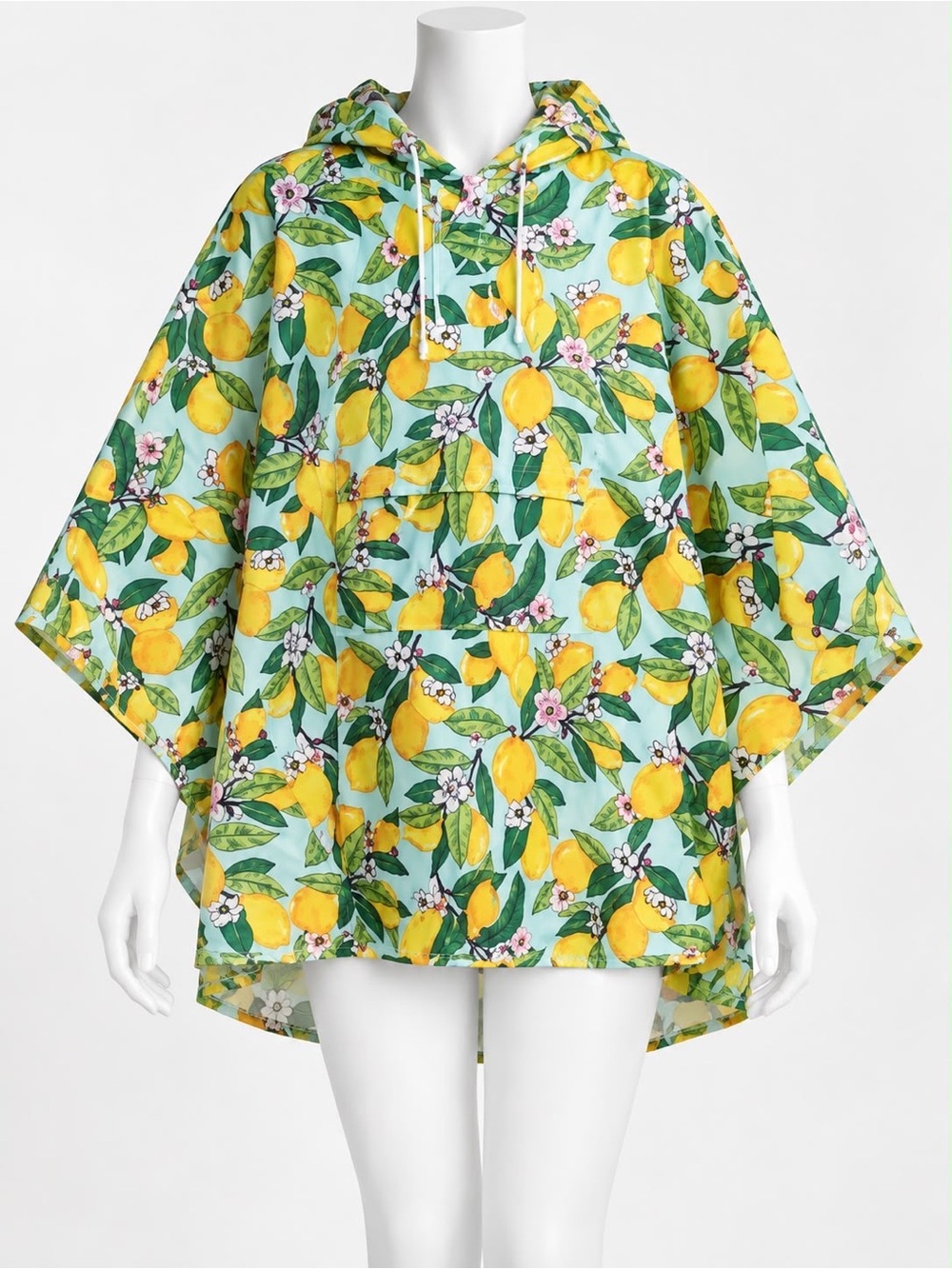 Vera Bradley Lemon Grove Hooded Rain Poncho in Mint and Yellow - Picture 1 of 6